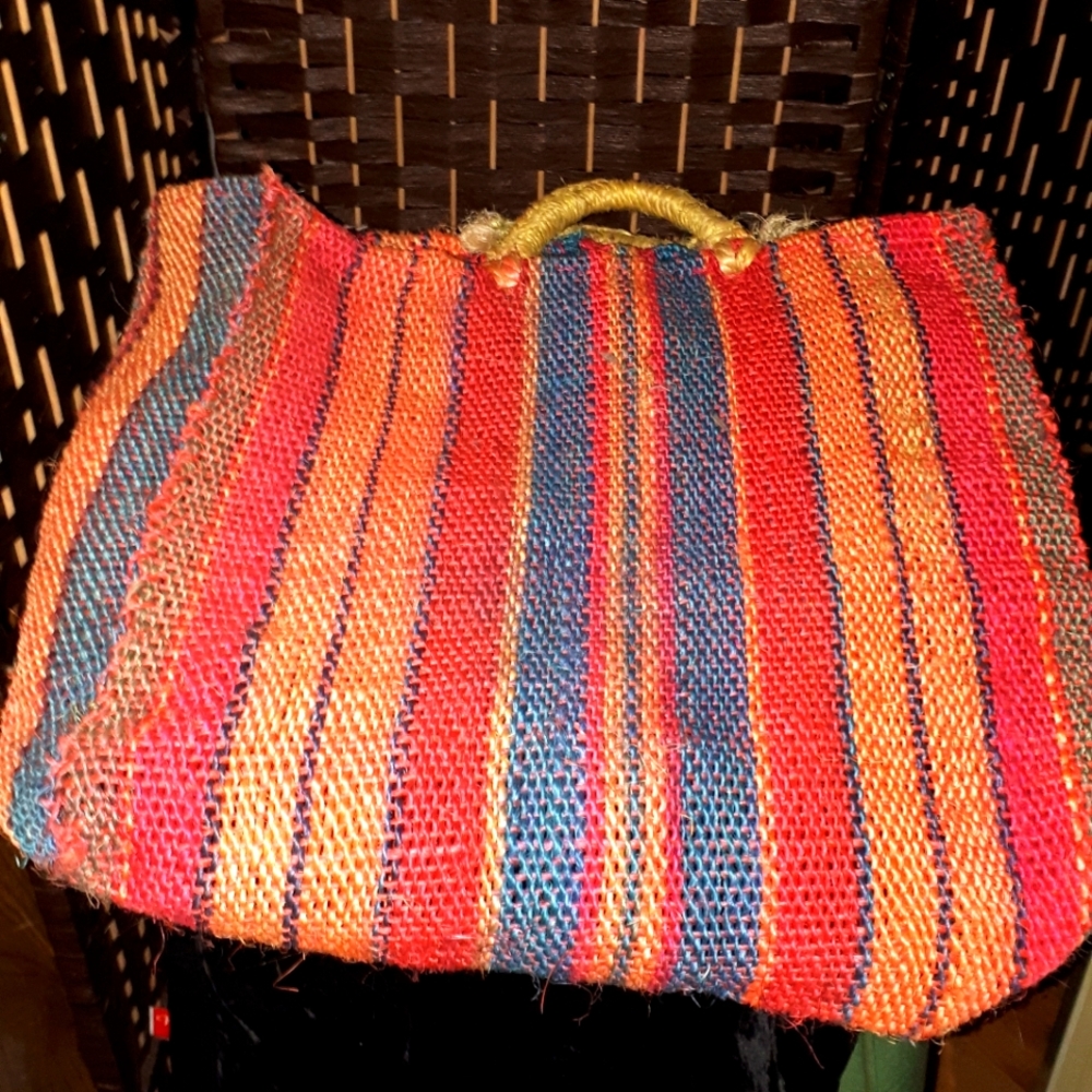 Handmade woven tote bag.